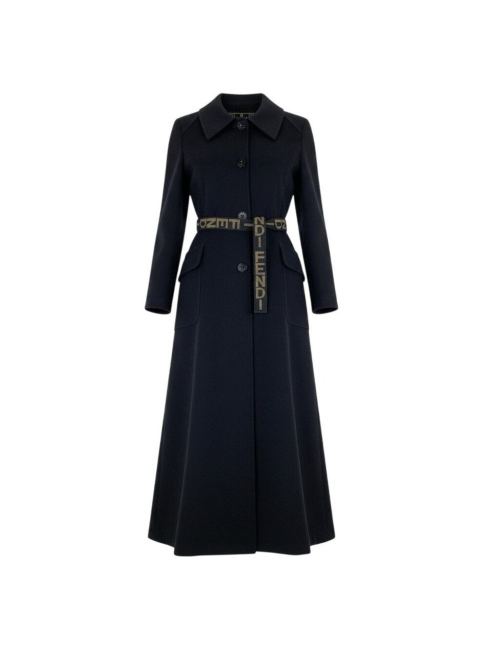 Fendi Long Coat Logo Button Brushed Back Black 40